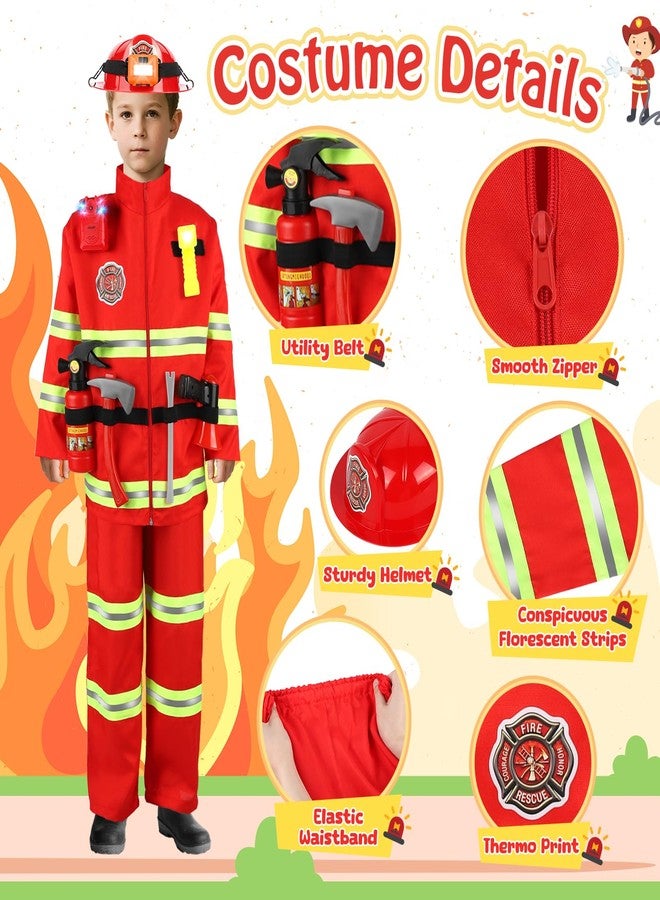 HUUIDY Firefighter Costume for Kids, Fireman Costume with Firefighter Tools, Fire Extinguisher, Helmet Light, Right Angle Flashlight, Kids Dress Up Clothes, Pretend Play Toys Gifts for Boys Age 4+ - Image 2