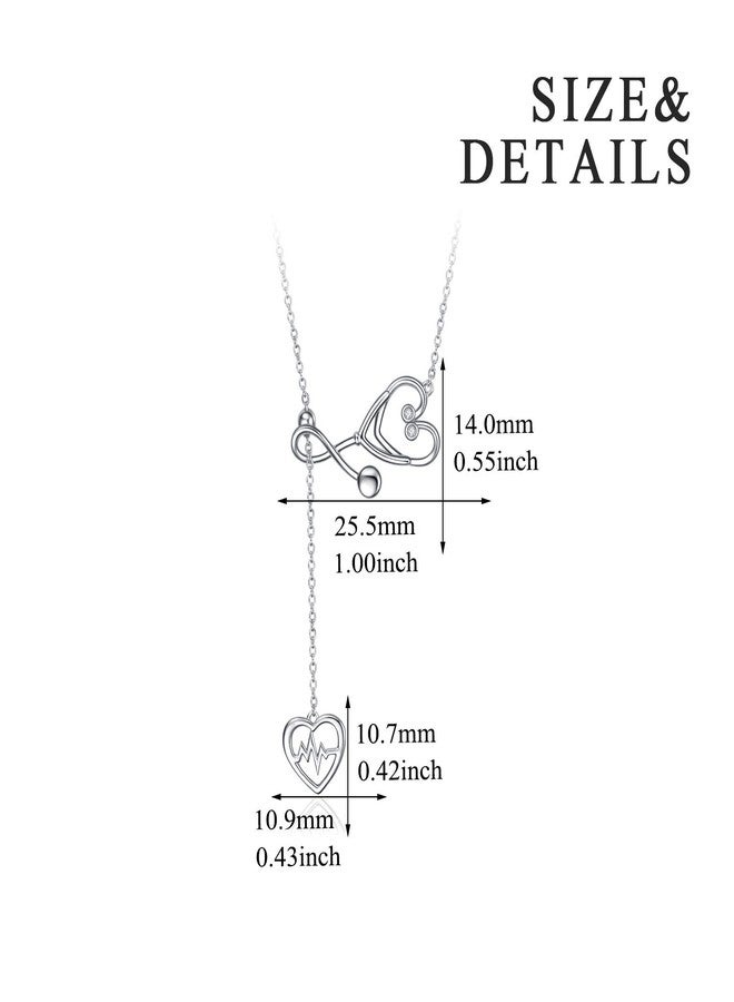 YFN Sterling Silver Stethoscope Jewelry Heartbeat EKG Adjustable Lariat Y Necklace for Women Doctor Nurse Gift (Stethoscope Lariat Necklace) - Image 3
