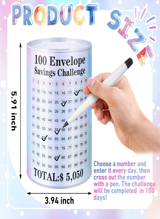 Willinglong Piggy Bank for Adults 100 Days Envelope Saving Challenge Box Piggy Bank with Marker Pen Jar for Money Cash Coin Goals Debt Easy and Fun Way to Save - Image 2