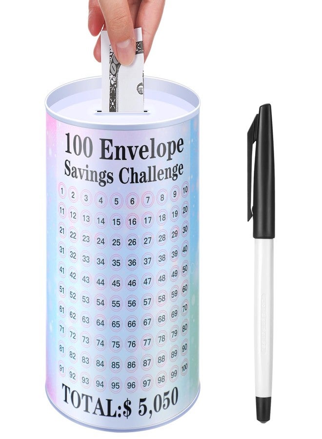 Willinglong Piggy Bank for Adults 100 Days Envelope Saving Challenge Box Piggy Bank with Marker Pen Jar for Money Cash Coin Goals Debt Easy and Fun Way to Save - Image 1