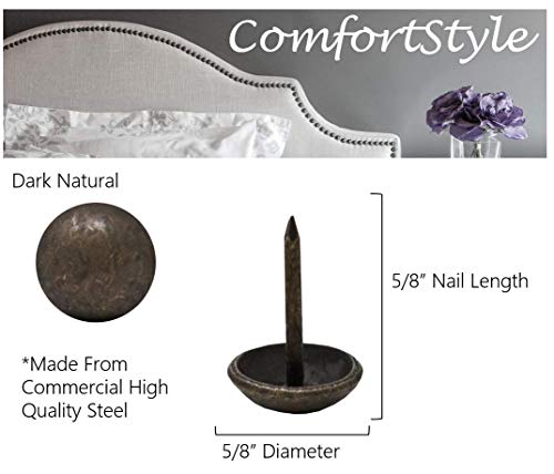 ComfortStyle Premium Upholstery Tacks, Nailhead Decorative Trim for Furniture, 5/8" Diameter, 100 Nails (Dark Natural) - Image 5