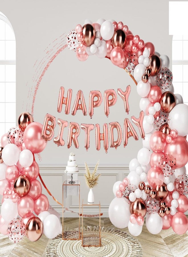 HK Balloons 63pCS Rose Gold Birthday Decoration Item With Rose Gold Confetti Balloons/ Chrome Balloons For Wife Birthday Decoration Kit For Girls - Image 1