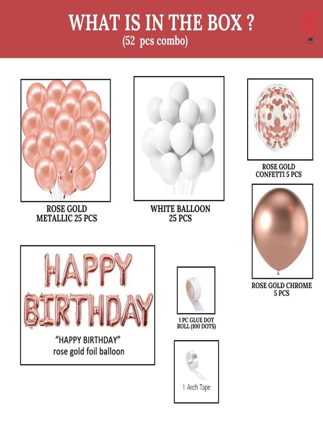 HK Balloons 63pCS Rose Gold Birthday Decoration Item With Rose Gold Confetti Balloons/ Chrome Balloons For Wife Birthday Decoration Kit For Girls - Image 2