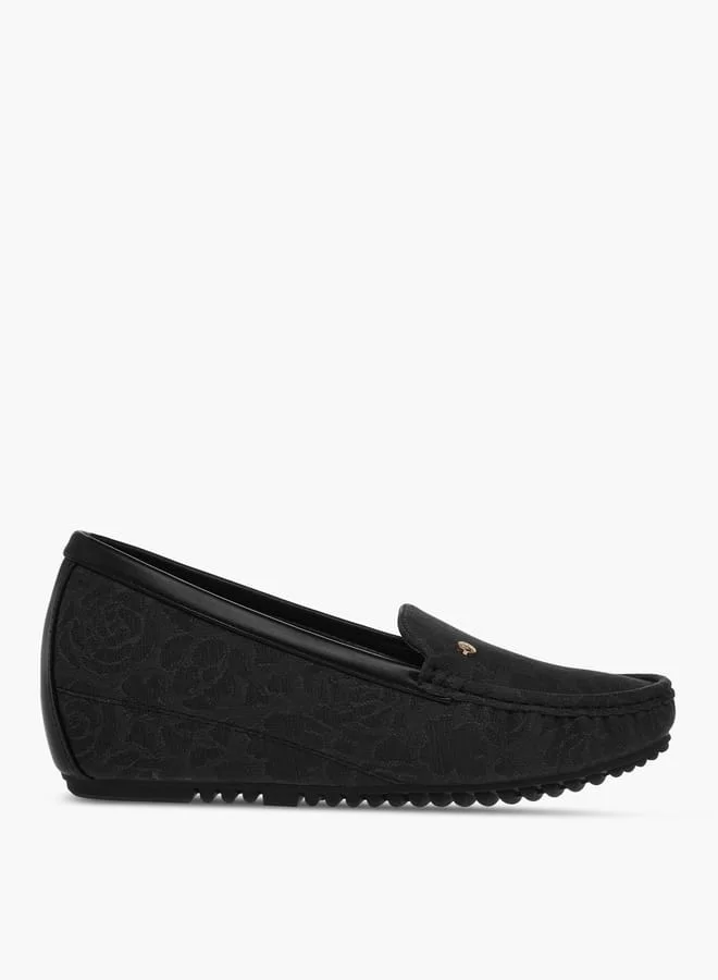 Flora Bella By Shoexpress Women Floral Textured Slip-On Comfort Loafers with Wedge Heels