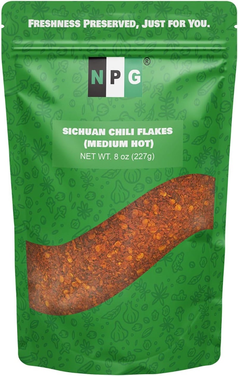 NPG Authentic Sichuan Chili Flakes - 8 Ounces of Medium Hot Szechuan Crushed Red Pepper Flakes for Cooking - Image 1