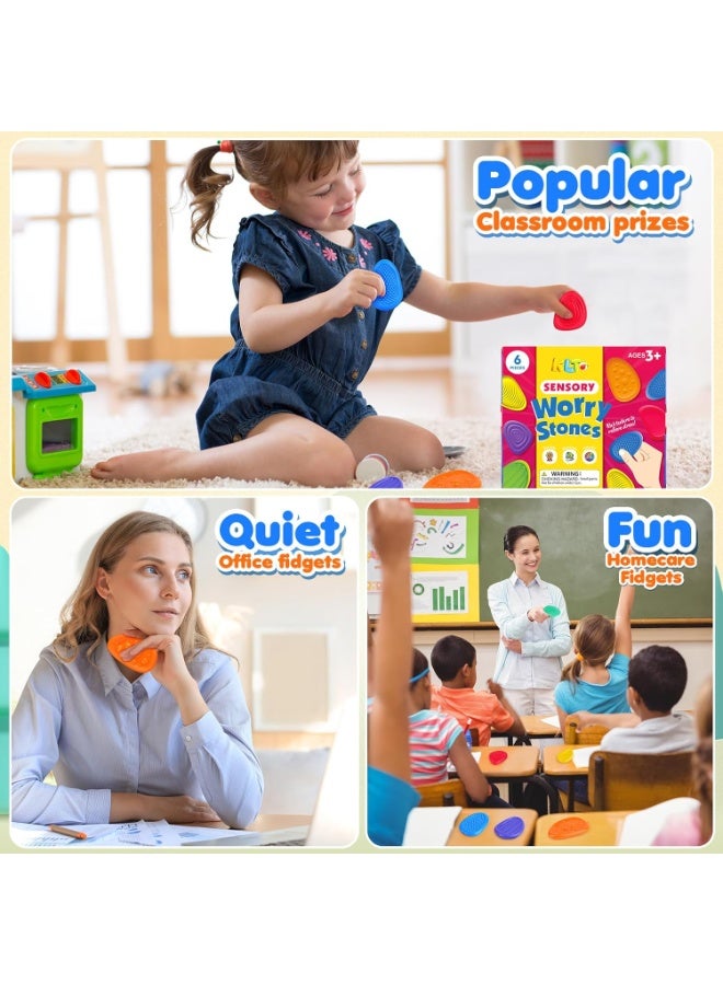 SOLARAE Fidget Toys Sensory Stone for Kids, 6 Pack Textured Soft Worry Stone for Autism Kids Calming - Fidget Stress Toys for Students Anxiety Relief - Christmas Stocking Stuffer Gift - Image 3