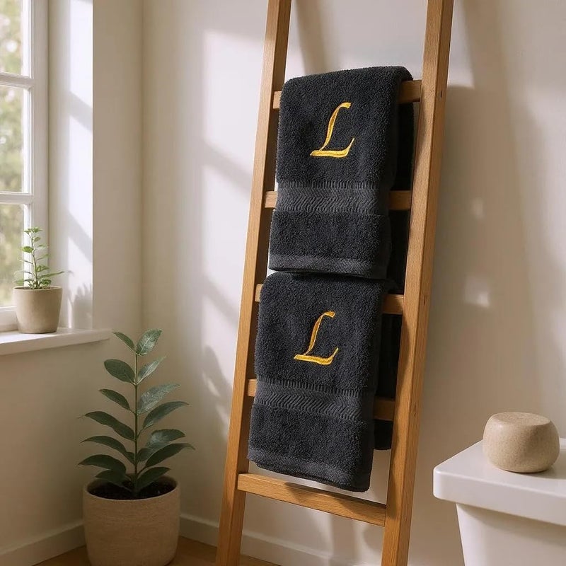 byLora Personalized Embroidered 2-Piece Terry Cotton Bath Towel Set – Custom Monogram Bathroom Towels, Ultra-Soft & Absorbent, Ideal for Housewarming, Wedding & Spa Gifts - Black - Image 5
