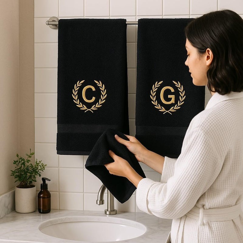 byLora Personalized Embroidered 2-Piece Terry Cotton Bath Towel Set – Custom Monogram Bathroom Towels, Ultra-Soft & Absorbent, Ideal for Housewarming, Wedding & Spa Gifts - Black - Image 4