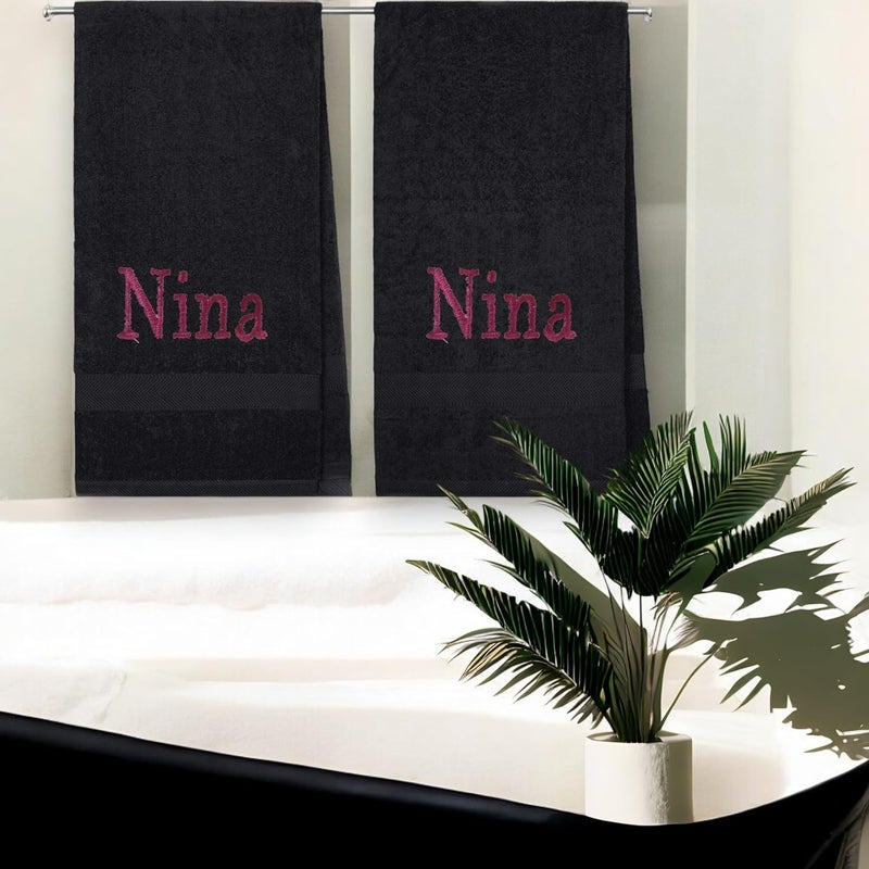 byLora Personalized Embroidered 2-Piece Terry Cotton Bath Towel Set – Custom Monogram Bathroom Towels, Ultra-Soft & Absorbent, Ideal for Housewarming, Wedding & Spa Gifts - Black - Image 2