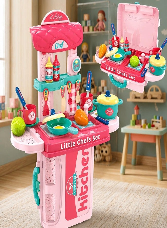 D M Mart Kitchen Set for Kids Girls Toys | Kids Kitchen Play Set with Lights & Sound | Pretend Cooking Role Play Toy Set for Girls & Boys (WD-P35)