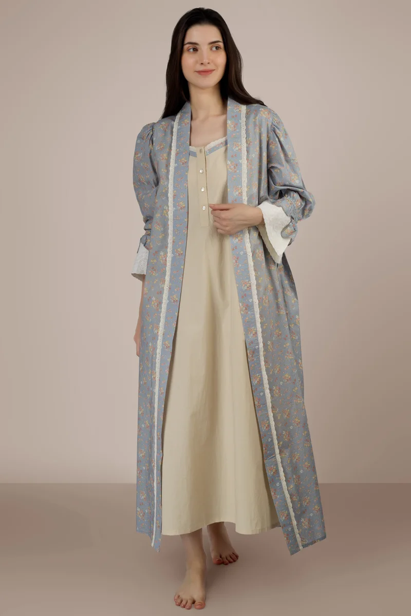 After Dark Tilly, Blue & Beige Nightdress and Gown