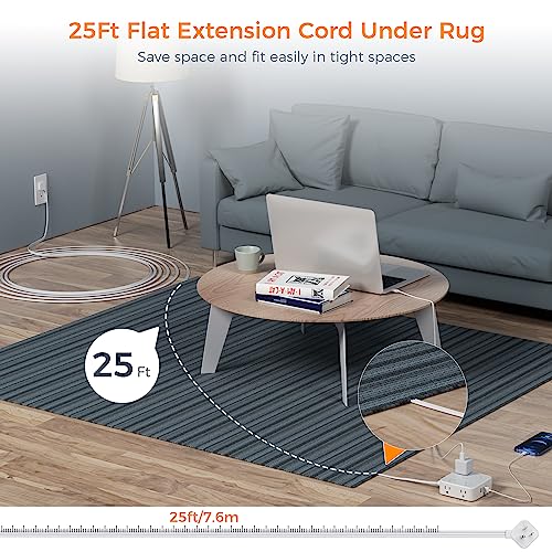TESSAN Flat Plug Long Extension Cord 25 Ft, TESSAN Power Strip Surge Protector with 8 Outlets 3 USB Ports (1 USB C), 900J Protection Desktop Charging Station for Home, Office, Dorm Room Essentials - Image 2