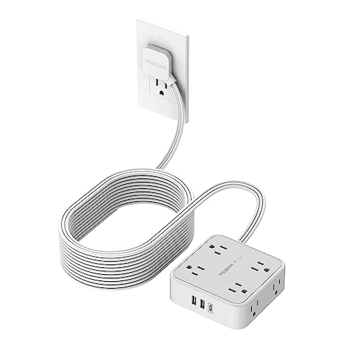 TESSAN Flat Plug Long Extension Cord 25 Ft, TESSAN Power Strip Surge Protector with 8 Outlets 3 USB Ports (1 USB C), 900J Protection Desktop Charging Station for Home, Office, Dorm Room Essentials - Image 1