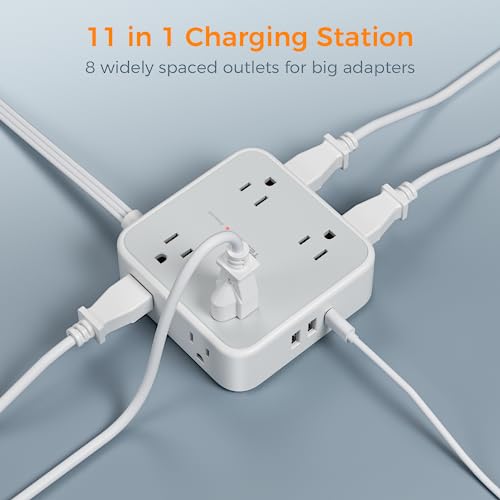 TESSAN Flat Plug Long Extension Cord 25 Ft, TESSAN Power Strip Surge Protector with 8 Outlets 3 USB Ports (1 USB C), 900J Protection Desktop Charging Station for Home, Office, Dorm Room Essentials - Image 4