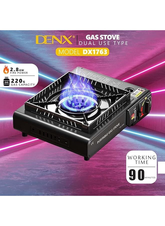 Denx Portable Gas Stove Dual Use Type 2.8Kw High Power Dual Use Compact Windproof Adjustable Temperature Ideal For Camping Travel Picnics And Outdoor Cooking Dx1763 - Image 3