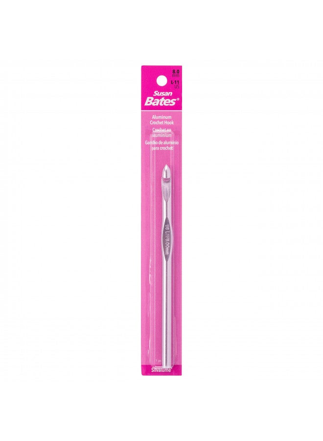 Susan Bates 5-1/2-Inch Silvalume Aluminum Crochet Hook, 8mm, Silver Pink - Image 1