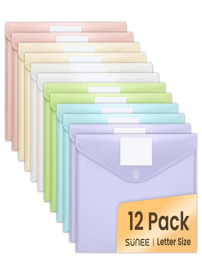 SUNEE 12 Pack Plastic Envelopes, Folders for Document for A4 Letter Size, Poly File Folders with Label Pockets for School Home Office Organizer Work Supplies, 6 Colors - Image 1