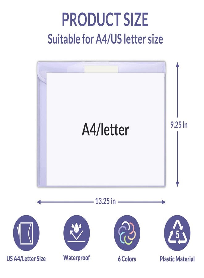 SUNEE 12 Pack Plastic Envelopes, Folders for Document for A4 Letter Size, Poly File Folders with Label Pockets for School Home Office Organizer Work Supplies, 6 Colors - Image 3