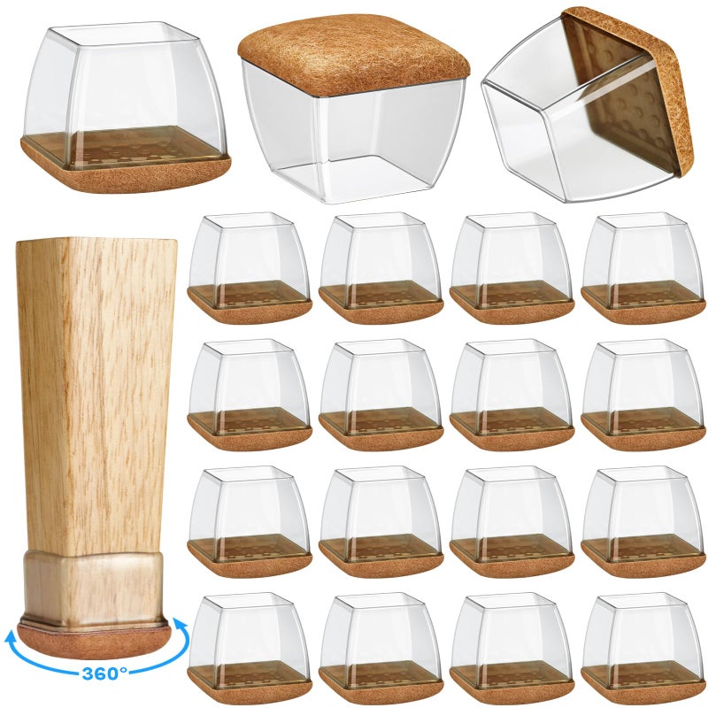 16 Pack Chair Leg Floor Protectors for Hardwood Floors Round Rubber Furniture Sliders 360Felt Pad Bottom Wrapped Thickening Silicone Furniture Legs Caps CoversSquareClearBrownXL