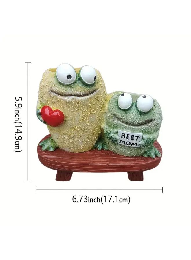 Whimsical Resin Frog Statue with Heart Best Mom Design Flower Pot Color - Image 3