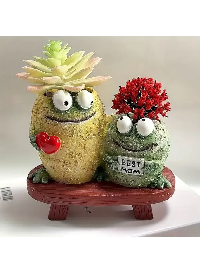 Whimsical Resin Frog Statue with Heart Best Mom Design Flower Pot Color - Image 2