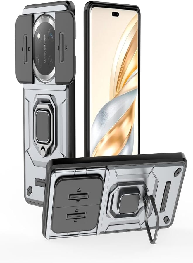UNBLACK case cover protective case with a shock-resistant metal ring Sliding CamShield compatible with Honor x9c / Honor x60 Pro (grey)