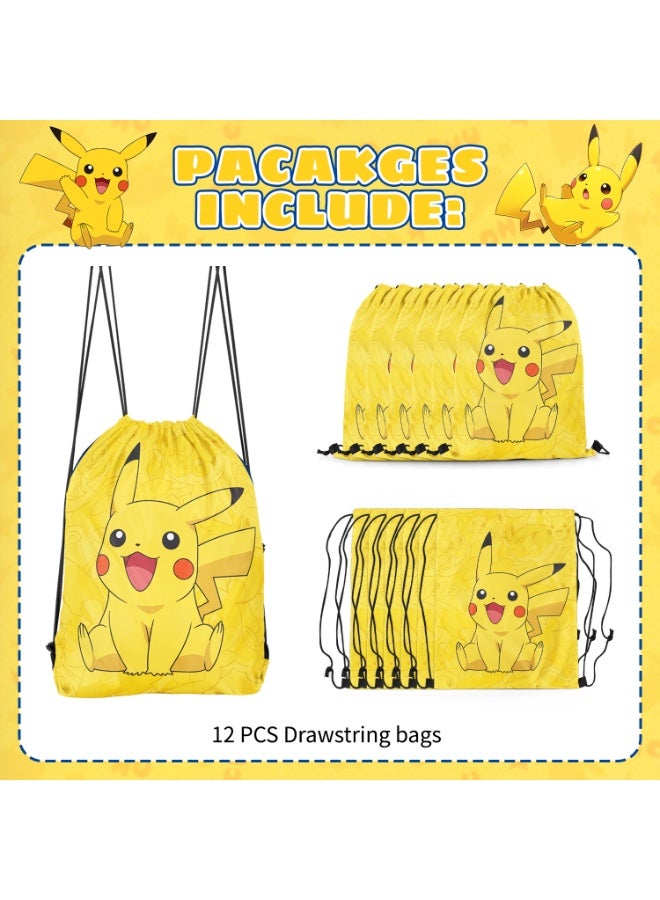 Pokémon Pikachu Party Bags Party Favors, 12Pcs Pokémon Drawstring Bag Set, Pikachu Candy Bags, Suitable Pokemon Party Decoration Supplies - Image 3