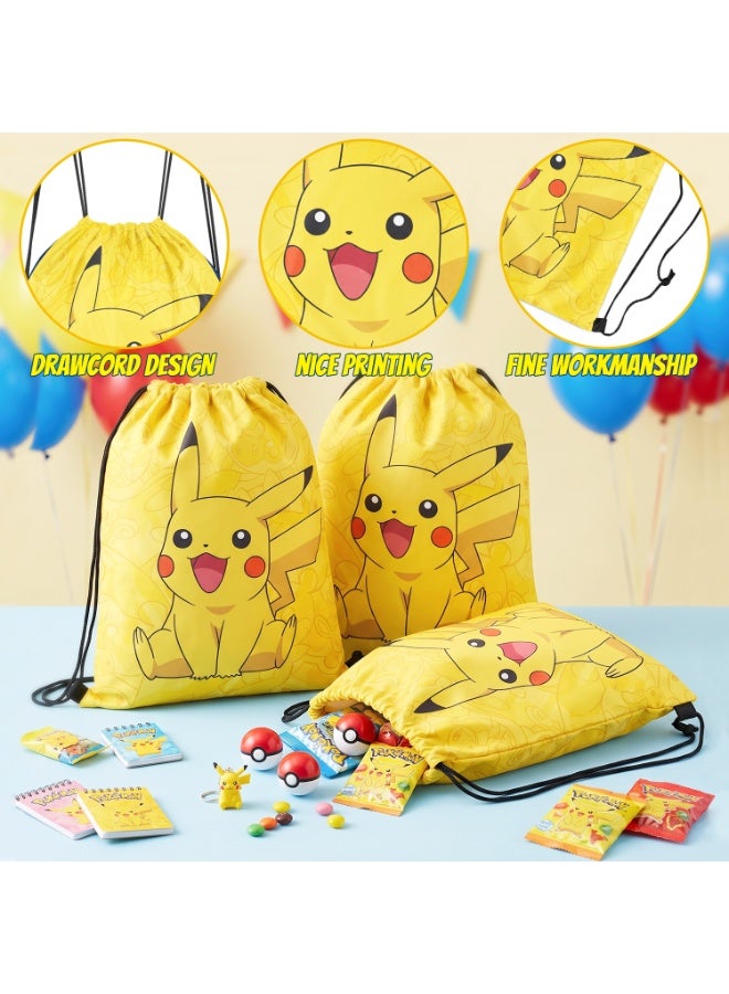 Pokémon Pikachu Party Bags Party Favors, 12Pcs Pokémon Drawstring Bag Set, Pikachu Candy Bags, Suitable Pokemon Party Decoration Supplies - Image 4