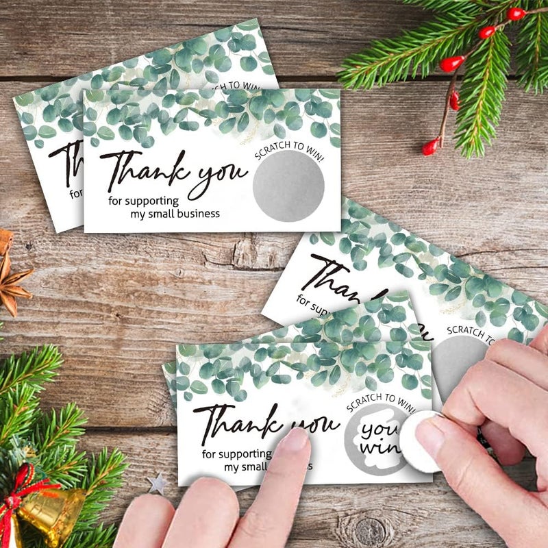 REWIDPARTY 50 Blank Eucalyptus Scratch Off Game Cards Greenery Thank You Scratch Off Gift Cards Festival Raffle Tickets Customer Appreciation Cards Bridal Wedding Party Supplies for Small Business - Image 5