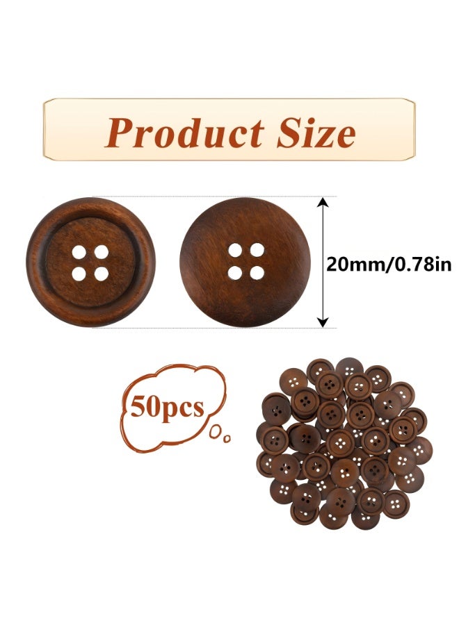 50 Pcs 0.78 Inch 4 Hole Wooden Buttons, Polished Classic Sewing Buttons for Shirts, Pillow Covers, Headbands, DIY Crafts and Knitting Projects - Image 2