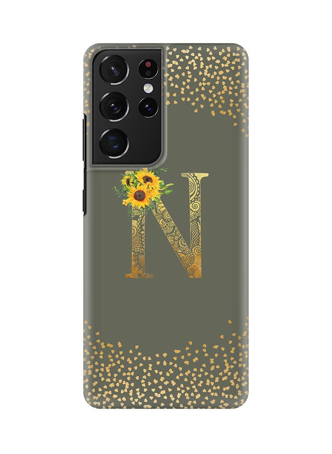 Stylizedd Monogram Slim Cover for Samsung Galaxy S21 Ultra 5G Case Custom Initials Letter Floral Pattern Snap Series Mobile Cover Matte Alphabet  - N (Olive Green) - Image 1