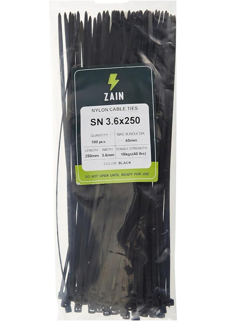 Generic Cable Tie (3.6x250mm, 100 Pieces, Black)  - Image 1