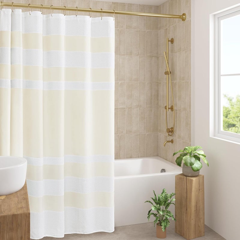 madison park Shower Curtain Spa Waffle Weave Shower Curtain for Bathroom 3M Scotchgard Moisture Management, Spa Quality Modern Shower Curtains for Bathroom, Standard: 72x72 Cream - Image 1