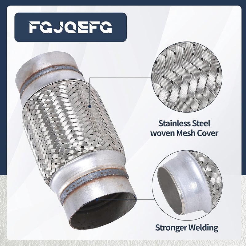 FGJQEFG أنبوب مرونة العادم FGJQEFG من الفولاذ المقاوم للصدأ مع ضفيرة 3" × 6" مع نهايات بطول 8" إجمالي - Image 2