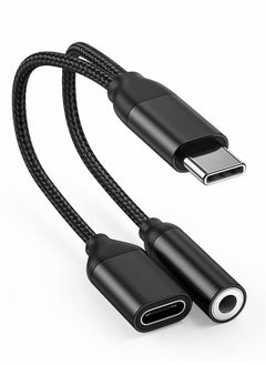 Excefore محول سماعة رأس وشاحن USB C إلى 3.5 مم، مقسم USB C 2 في 1 إلى مقبس الصوت وكابل دونجل للشحن السريع، متوافق مع Samsung Galaxy S20 S21+، Note 20 10، Google Pixel 2 3 4 XL  - Image 1