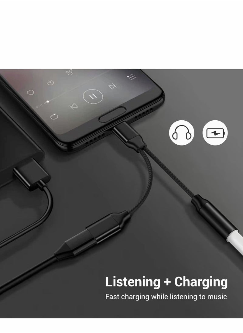 Excefore - محول سماعة رأس وشاحن USB C إلى 3.5 مم، مقسم USB C 2 في 1 إلى مقبس الصوت وكابل دونجل للشحن السريع، متوافق مع Samsung Galaxy S20 S21+، Note 20 10، Google Pixel 2 3 4 XL - Image 1