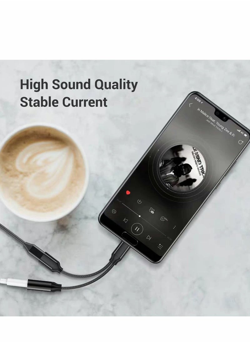 Excefore - محول سماعة رأس وشاحن USB C إلى 3.5 مم، مقسم USB C 2 في 1 إلى مقبس الصوت وكابل دونجل للشحن السريع، متوافق مع Samsung Galaxy S20 S21+، Note 20 10، Google Pixel 2 3 4 XL - Image 1