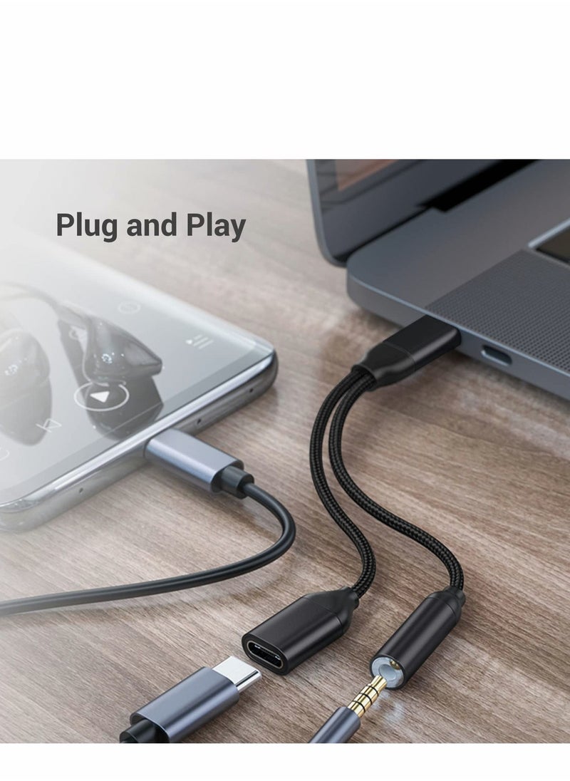 Excefore - محول سماعة رأس وشاحن USB C إلى 3.5 مم، مقسم USB C 2 في 1 إلى مقبس الصوت وكابل دونجل للشحن السريع، متوافق مع Samsung Galaxy S20 S21+، Note 20 10، Google Pixel 2 3 4 XL - Image 1