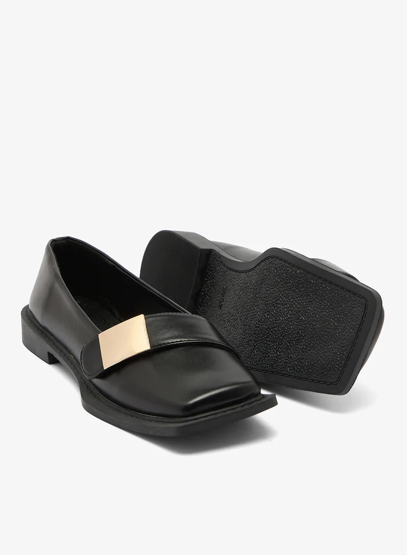 Ella Black Strap Detail Loafers With Gold Detail for Women | Best Price UAE