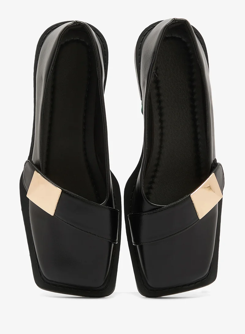 Ella Black Strap Detail Loafers With Gold Detail for Women | Best Price UAE