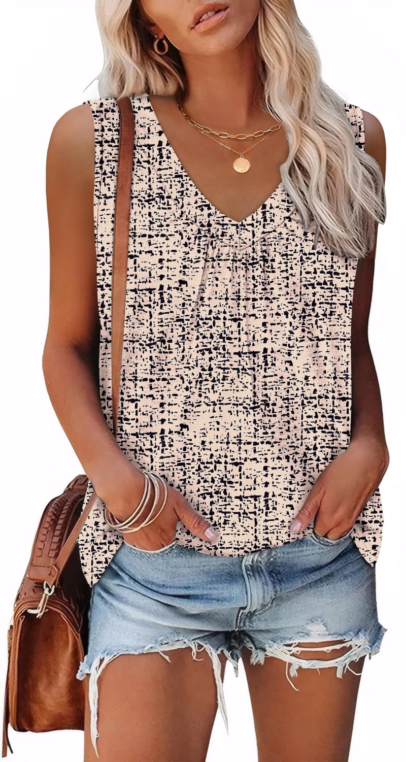 OFEEFAN Summer Outfits for Women 2026 Women's Tank Tops Spring Fashion V Neck Shirts Beach Vacation Essentials Z-Beige Pattern L - Image 5