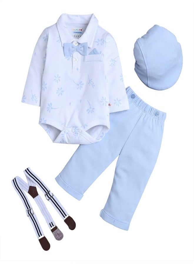 BUMZEE طقم ملابس داخلية قطنية بأكمام طويلة للأولاد من BUMZEE، لون أزرق فاتح وأبيض - 9-12 شهرًا (Peb10801E-pbl) - Image 1