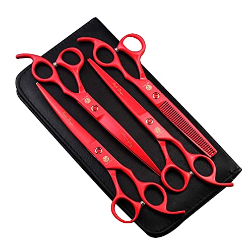 Purple Dragon Professional 7.0 inch 4PCS Pet Grooming Scissors Kit Japan Premium Steel Straight & Curved & Thinning Blade Dog Hair Cutting Shears Set with Case - Image 1