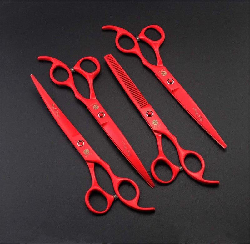 Purple Dragon Professional 7.0 inch 4PCS Pet Grooming Scissors Kit Japan Premium Steel Straight & Curved & Thinning Blade Dog Hair Cutting Shears Set with Case - Image 5