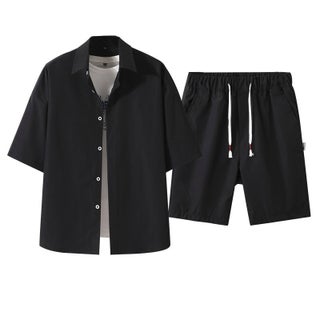 Short-sleeved Shirt Shorts Trendy Brand Summer New Shirt suit Student Teenager Mens Casual Two-piece Mens Clothing Black - pzsku/ZCEA4540E586CA720A0F1Z/45/1746218283/15ab5ede-bd46-4652-b51e-0d21c09c2395