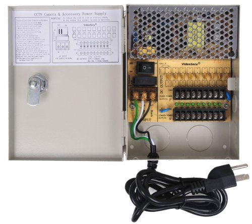 VideoSecu Key Lock 9 Output 12 V DC CCTV Distributed Power Supply Box Auto Reset for Security Camera WK9 - Image 1