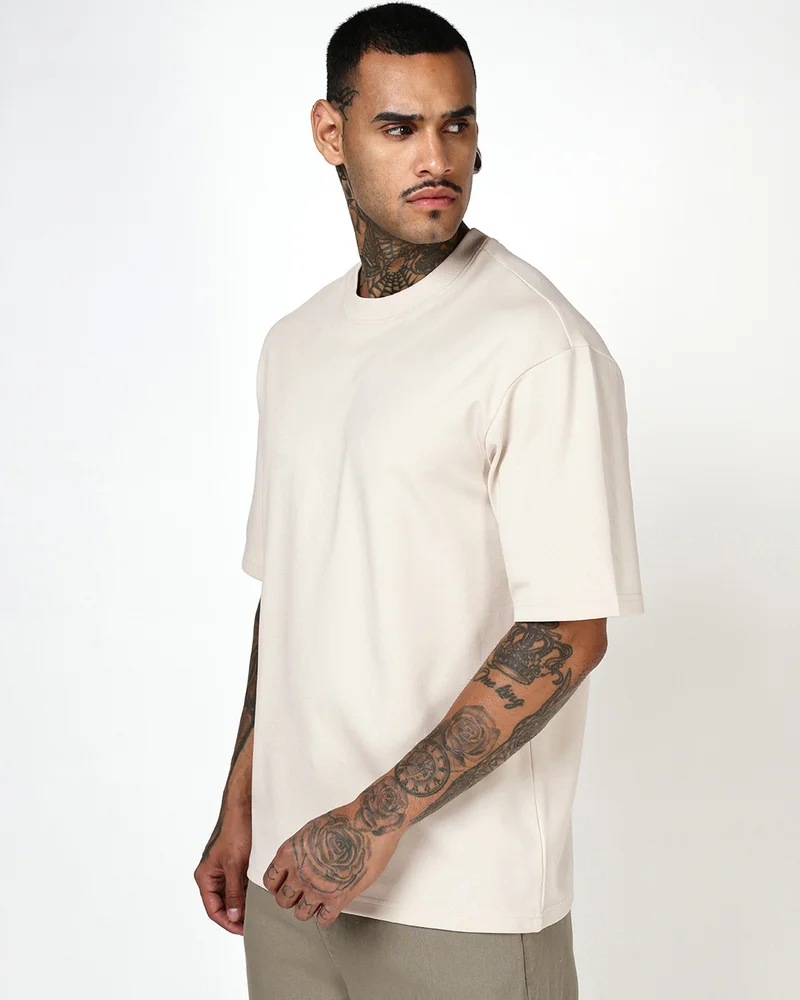بيواكوف Men's Beige Oversized T-shirt