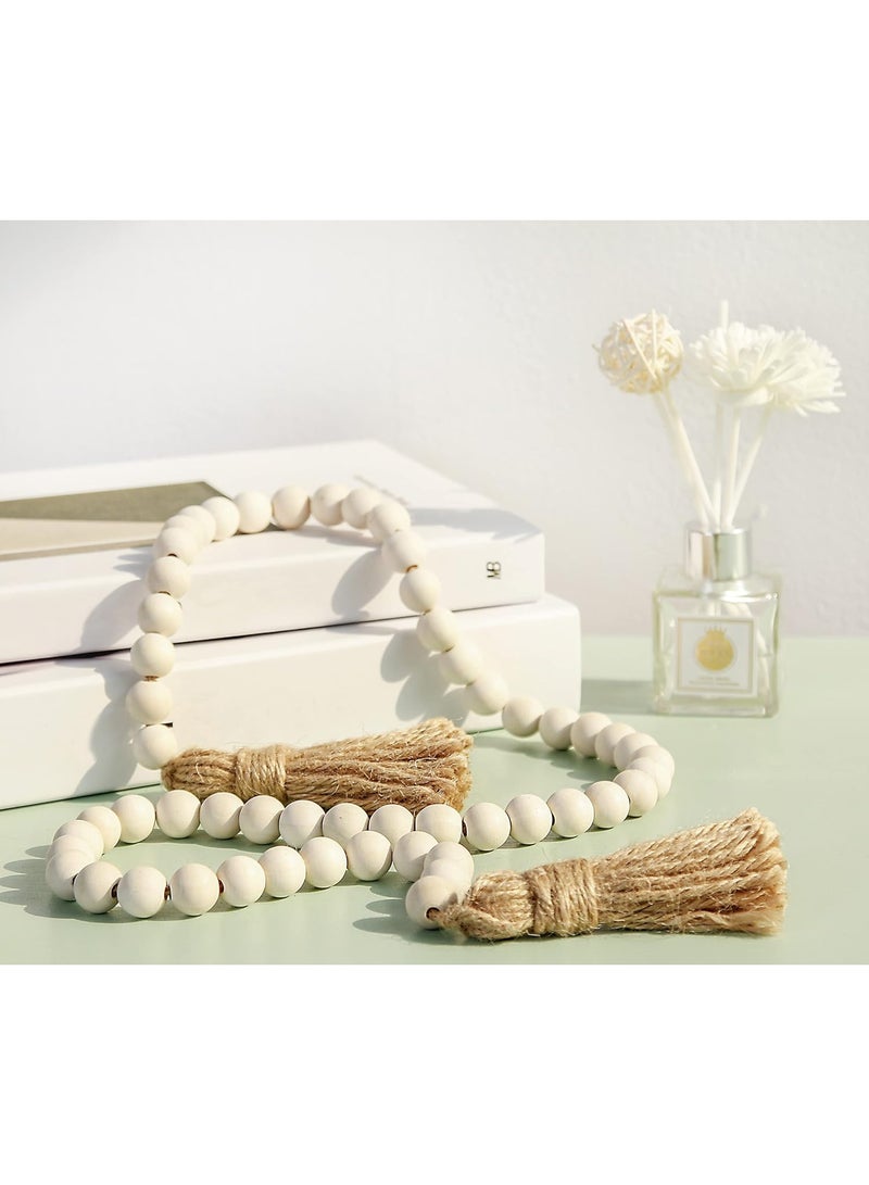 إكليل خرز خشبي بطول 39 بوصة من مع شرّابات، خرز صلاة طبيعي ستايل فارم هاوس، ديكور بوهيمي متعدد الاستخدامات لتعليق الجدران أو تزيين الطاولات والديكور المنزلي - Image 4