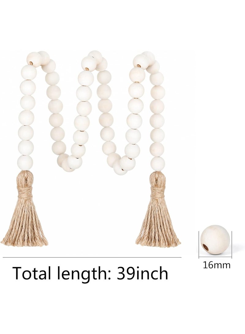إكليل خرز خشبي بطول 39 بوصة من مع شرّابات، خرز صلاة طبيعي ستايل فارم هاوس، ديكور بوهيمي متعدد الاستخدامات لتعليق الجدران أو تزيين الطاولات والديكور المنزلي - Image 2