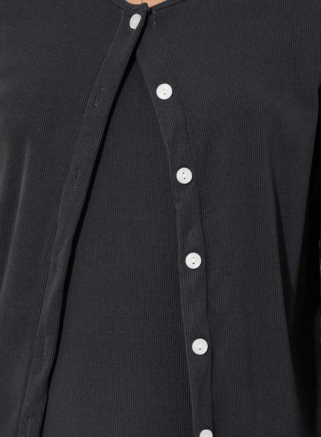 Take Two Solid Knitted Buttoned Cardigan and Dress Set  - Image 3